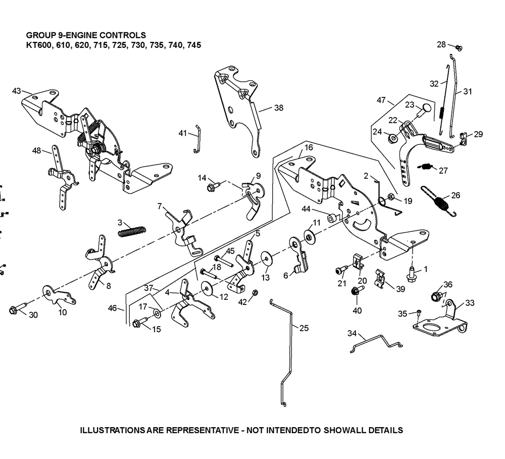 Kt735-3092 Engine Controls Diagram and Parts List for KT735-3092  Cub Cadet Lawn Tractor